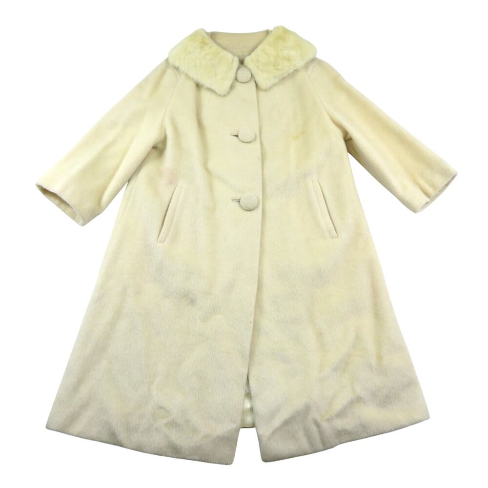 Forstmann Wool Jacket Fur Collar White Ivory Color Button Down Women Sz M? 1960s